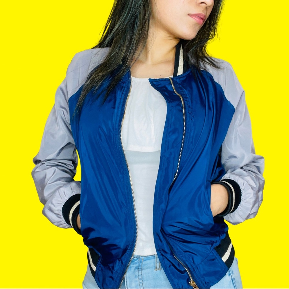 REFLECTIVE BLUE GRAY BOMBER JACKET💣💙